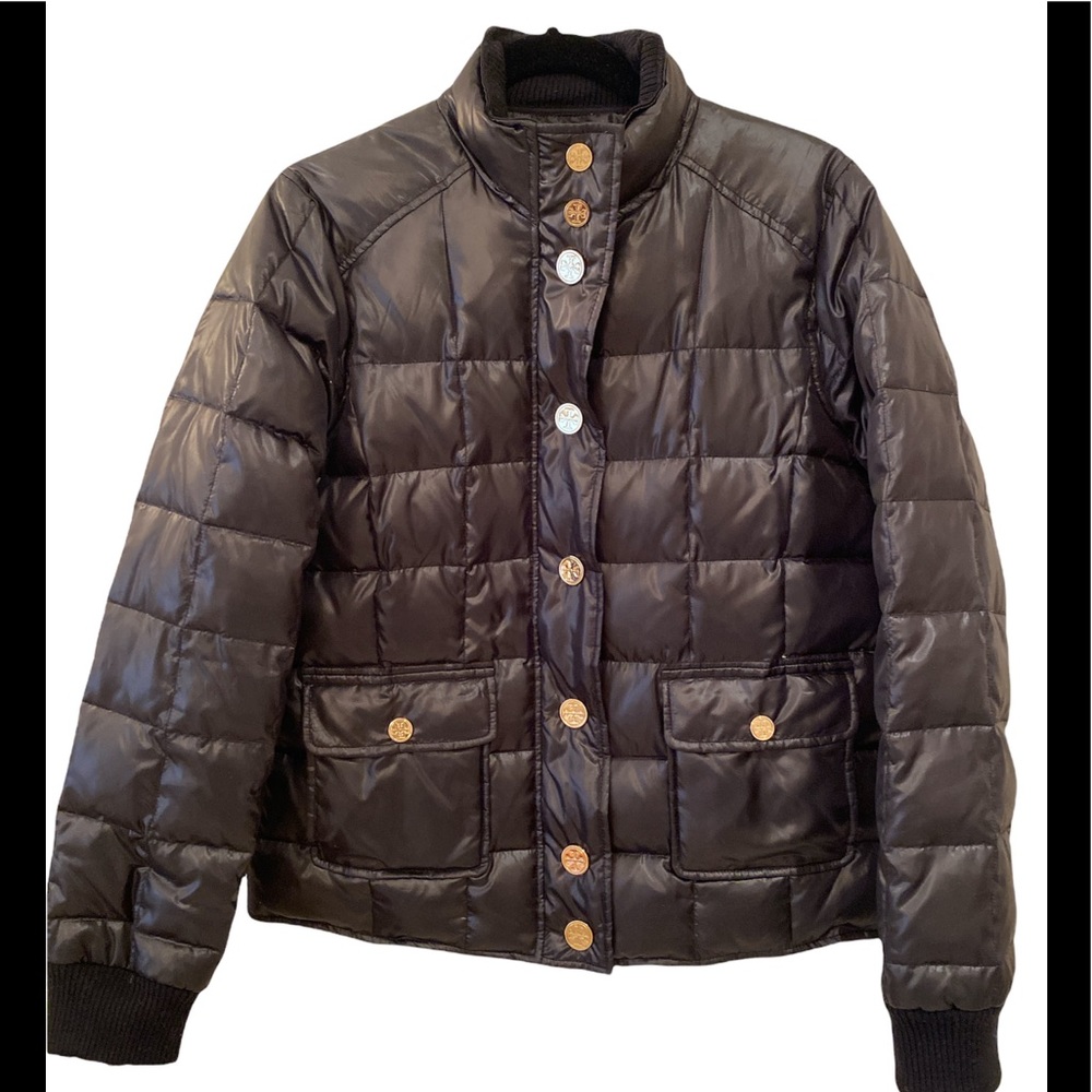 ✨Tory Burch Black with Gold Logo Tory Buttons Puffer Jacket✨